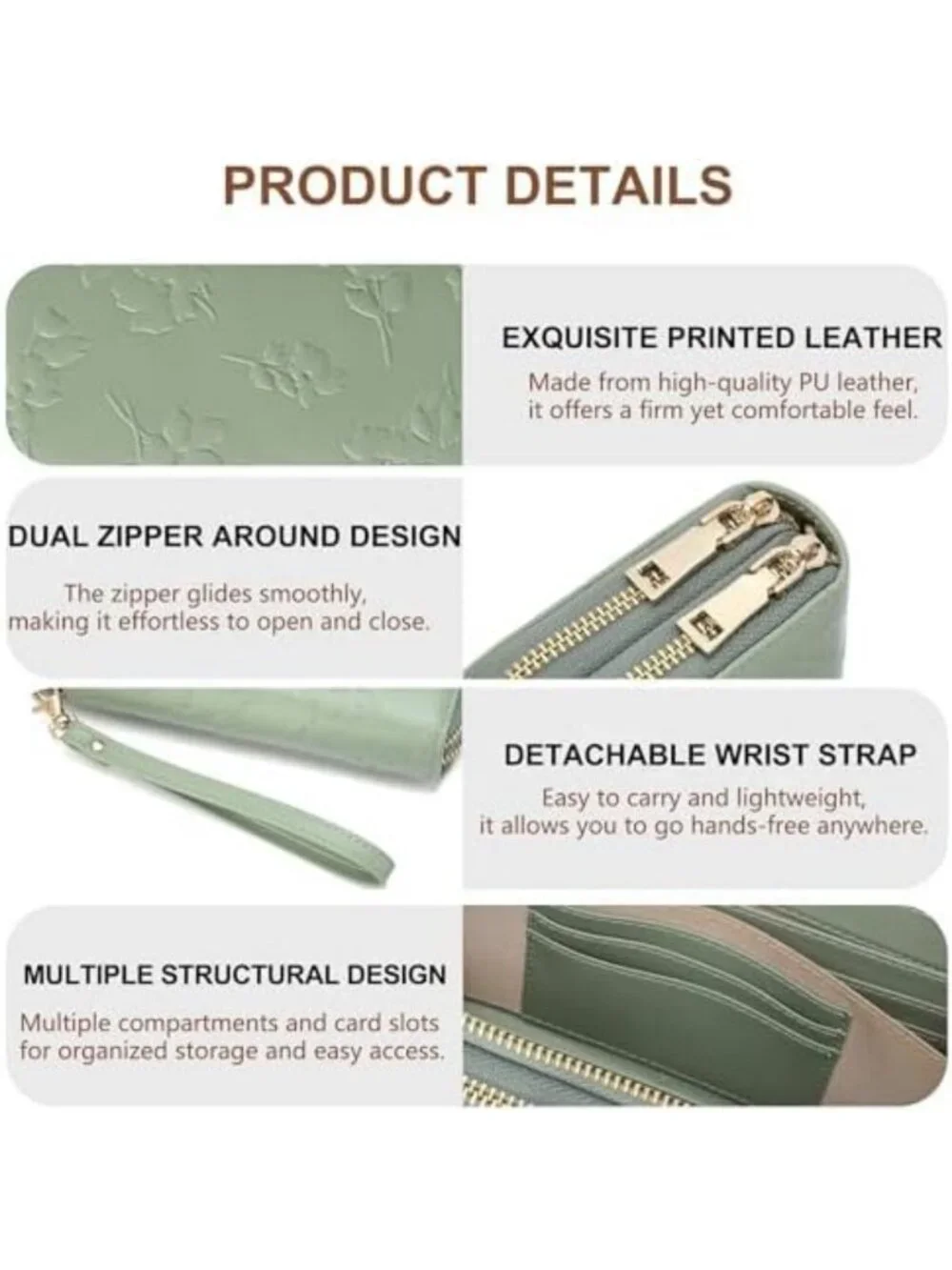 Vegan Leather RFID Blocking Wristlet Wallet - Large Capacity Clutch & Card
